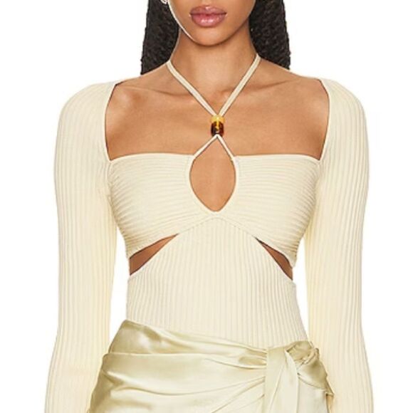 NWT Jonathan SIMKHAI Elenor Halter Top Dried Pineapple Large - Picture 1 of 12